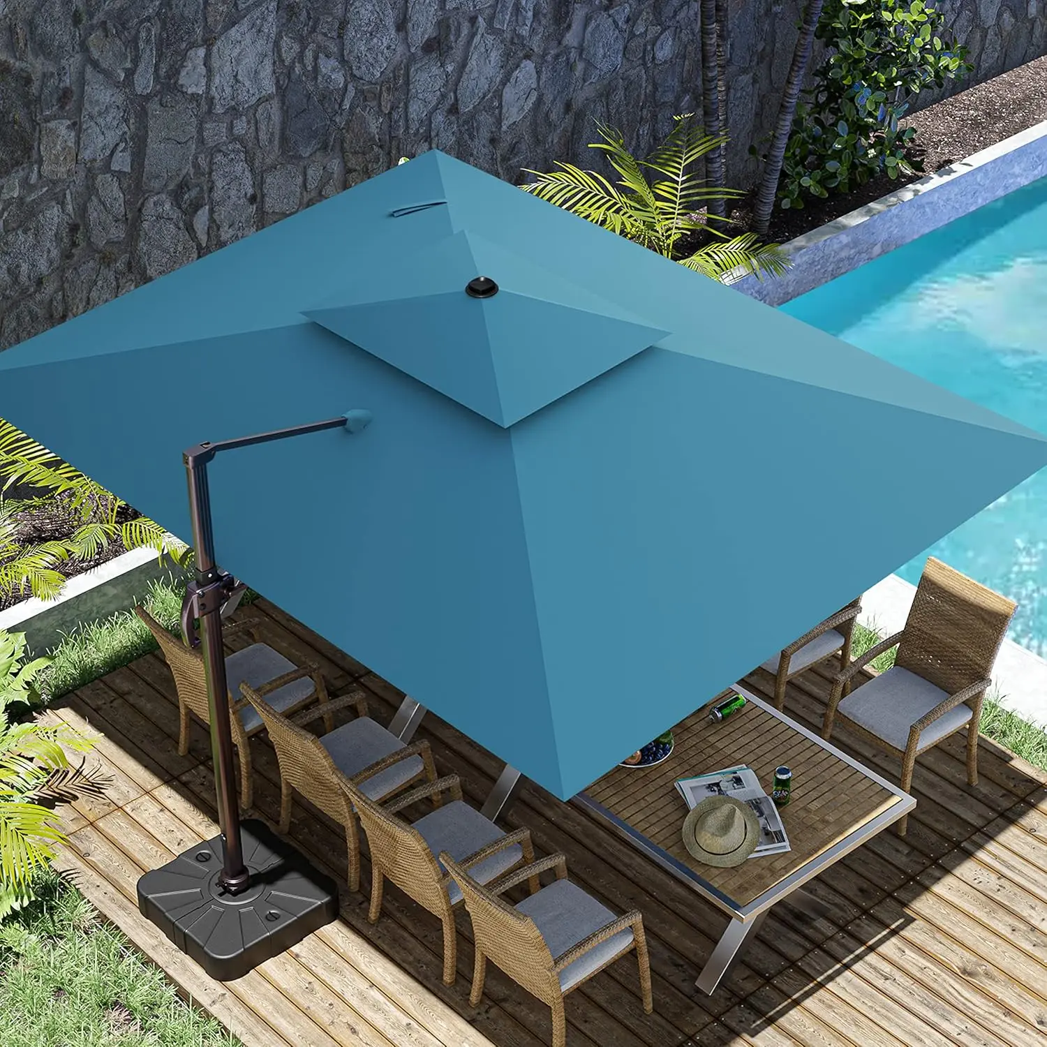 

10x13FT Cantilever Outdoor Patio Umbrellas, Double Top Large Rectangle Umbrella, Heavy Duty 360° Rotation Offset Outdoor Sun Sha