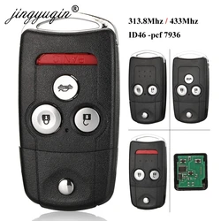 Jingyuqin 2 przycisk składana klapka pilot zdalnego sterowania 433MHZ z chipem ID46 PCF7936 dla Honda CR-V Jazz HON66 Uncut Blade