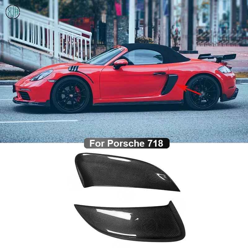 For Porsche 718 Boxster Cayman 2016-2020 Carbon Fiber Side Fender Intakes Air Vents Trim Cover Caps Splitters Spoiler Body kit