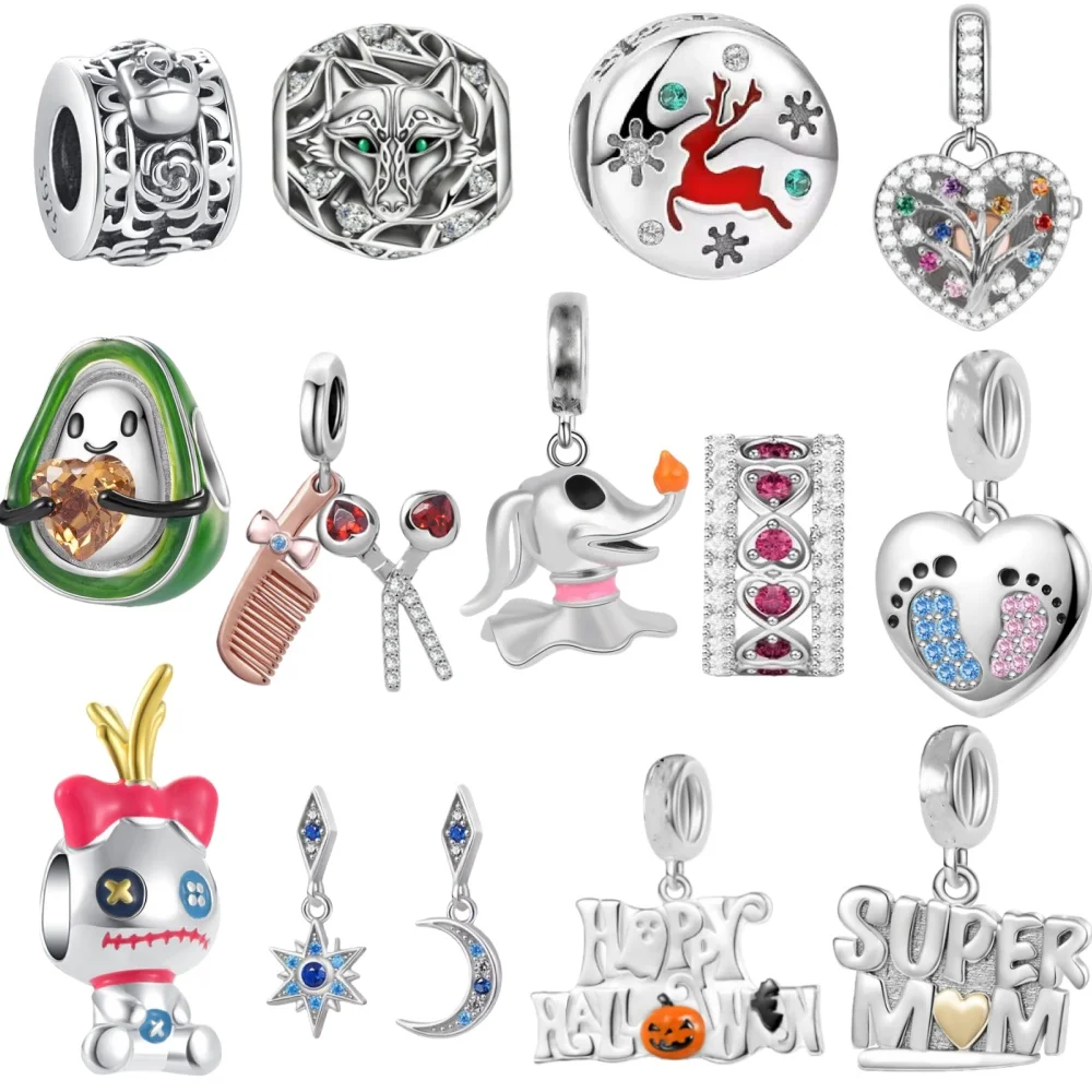 

New 925 Silver, Avocado,Comb Scissors,Bead Pendant Suitable for European Original Bracelet DIY Accessories,Exquisite Jewelry