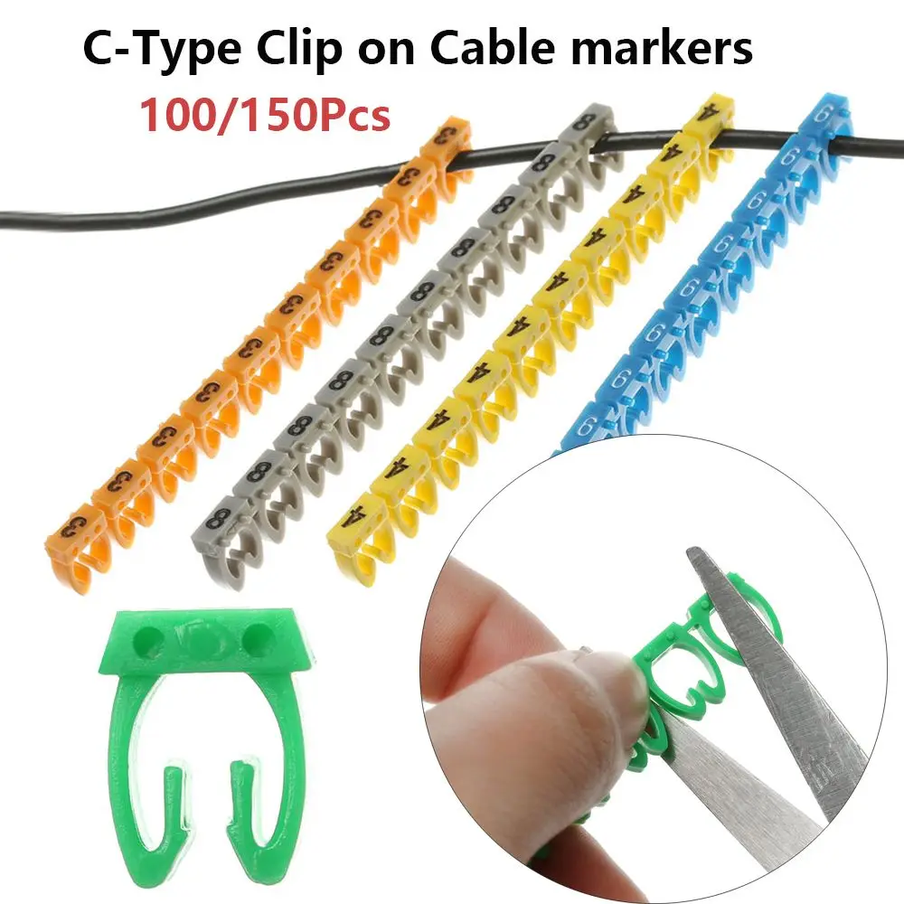 100/150Pcs Useful Colourful C-Type Waterproof Marker Tool Number Tag Identification Sign Tag Box Cable Labels Fiber Organizers