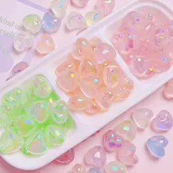 10pcs/lot Wholesale 21X19mm Transparent Colorful Glitter Love Heart Acrylic Jewelry Beads DIY Earring Bracelet Necklace Beading