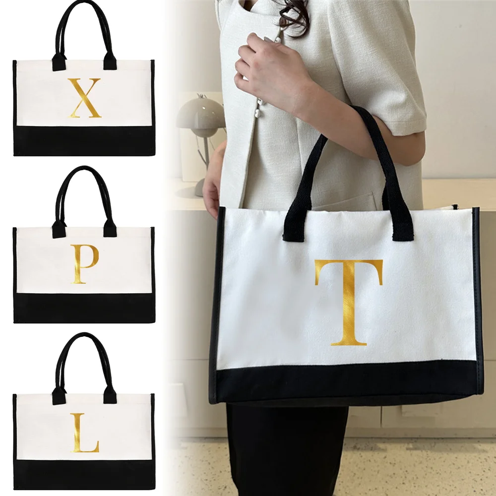 Portable Women's Handheld Shopping Bag Reusable and Environmentally Friendly Jute Shopping Bag Letter Series Printing Pattern