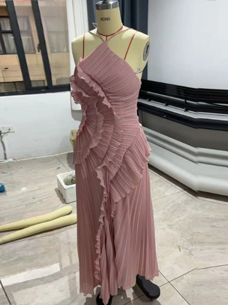 Strandstijl avondjurk met ruches Sexy dames maxi-jurk met halterhals Nachtdatum Chique en elegante zomerjurk zonder rug - afbeelding 1