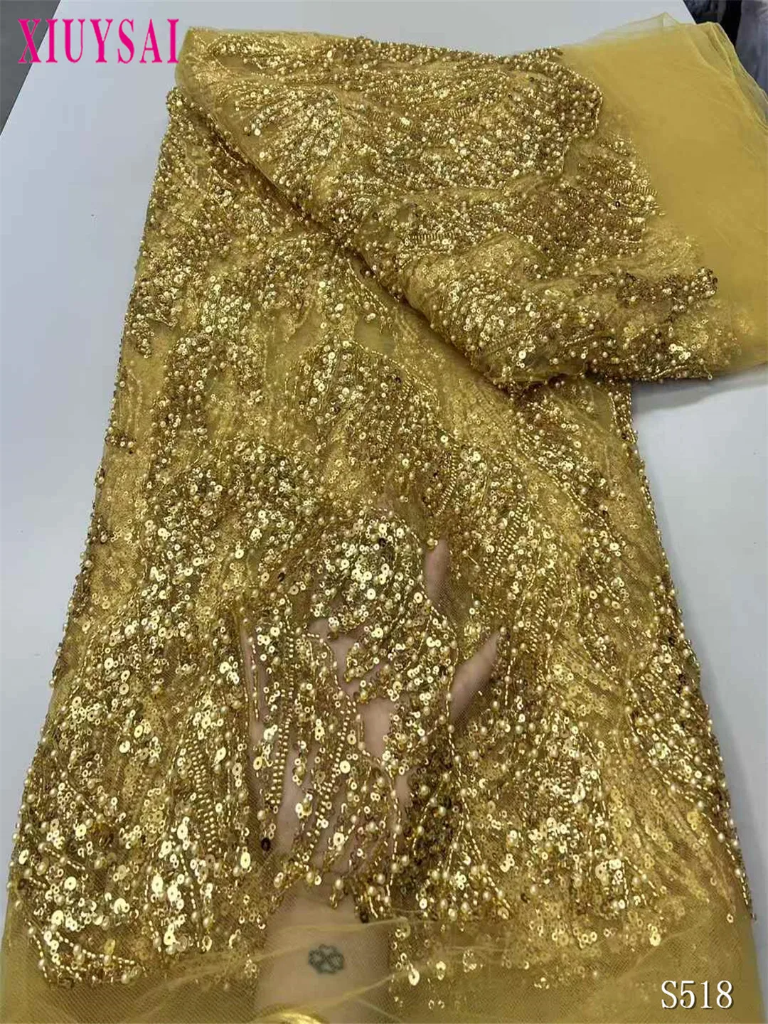 

Luxury African Sequins Lace Fabric 2025 High Quality Lace Embroidery Beaded French Nigerian Fabric for Women Party Dress