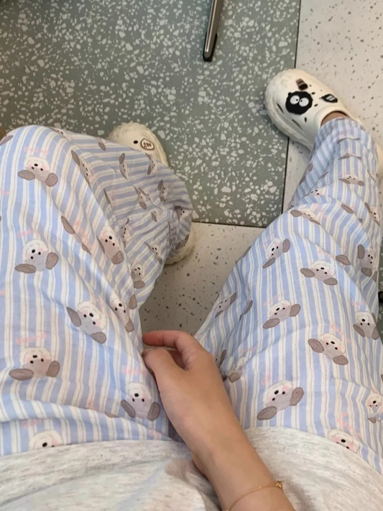 Cartoon Baumwolle Spwear Casual Hause Hosen männer Lange Hosen Große Größe Outdoor Walking Hosen Paar der Bequeme Gestreiften Hause...