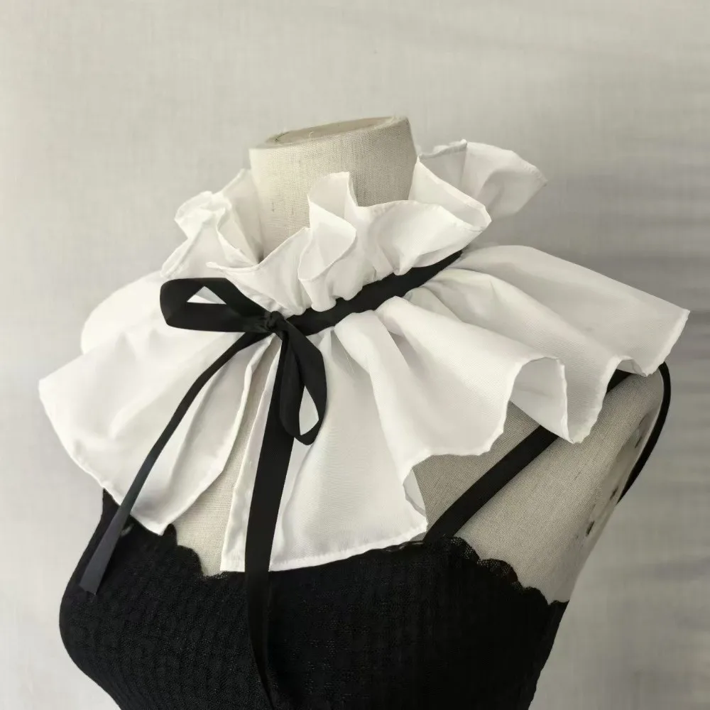 Elegant High Neck False Collar Lace Up Pleated Design Detachable Collar Ruffled Texture Ribbon Tie Faux Collar Retro Style