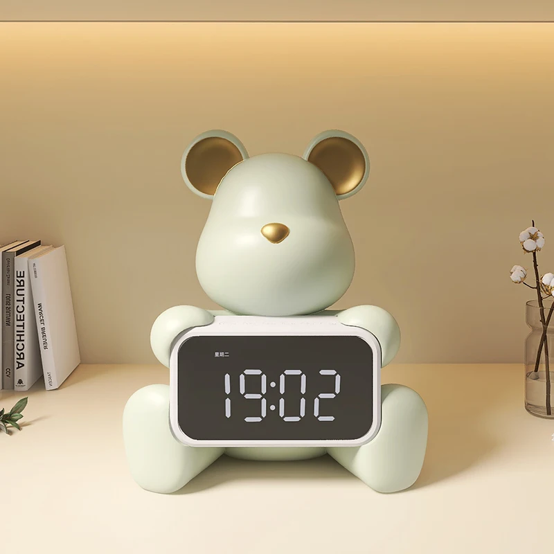 Imagem -04 - Urso Bonito em Forma de Relógio Ornamento Esculturas e Estatueta Silencioso Desktop Relógios Mobiliário Nórdico Decoração do Quarto Presentes Estéticos