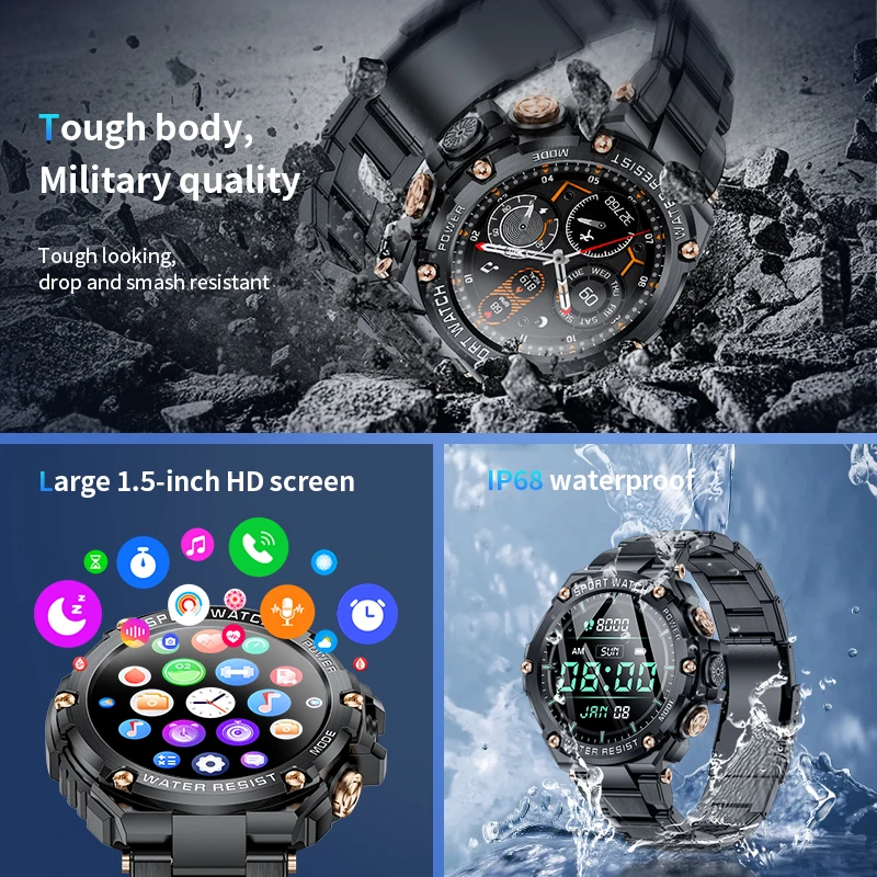 LIGE 800mA 2023 Smart Watch Men Bluetooth Call Outdoor Sports Bracelet IP68 Waterproof Smart Clock Men Smartwatch For Xiaomi