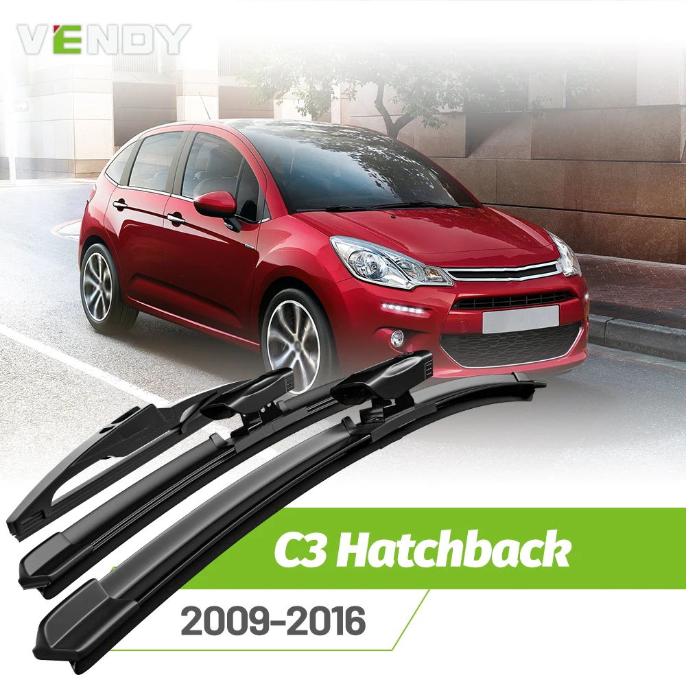 Vordere und hintere Wischerblätter-Set für Citroen C3 MK2 Schrägheck 2009–2016, Windschutzscheiben-Regenbürsten, 26 Zoll + 16 Zoll + 12 Zoll