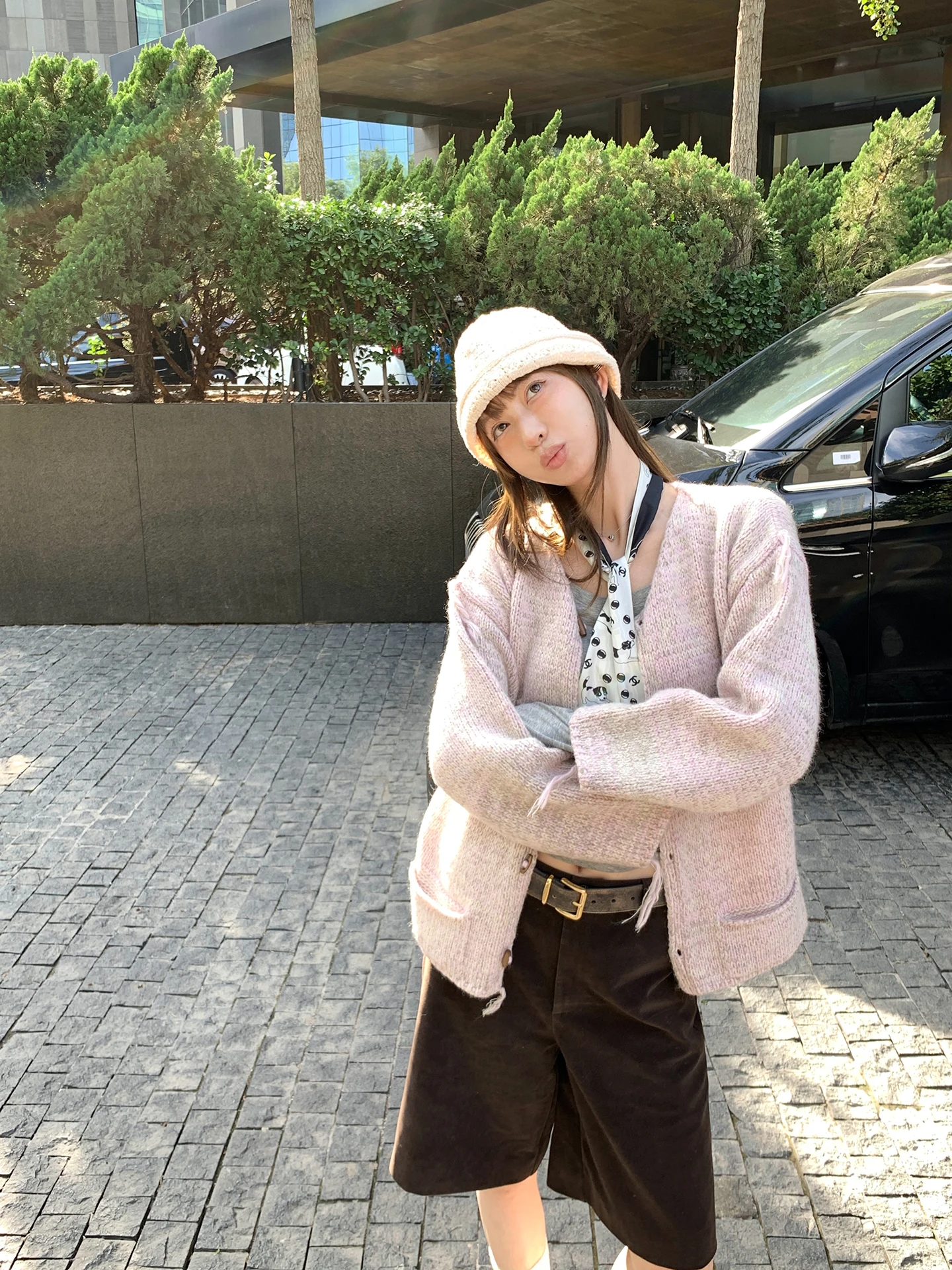 

Pink Purple Handmade Full Woolen Knit Open Cardigan Sweater oulder Drop Multiple kets Autumn Winter Outerwear 3C Brand