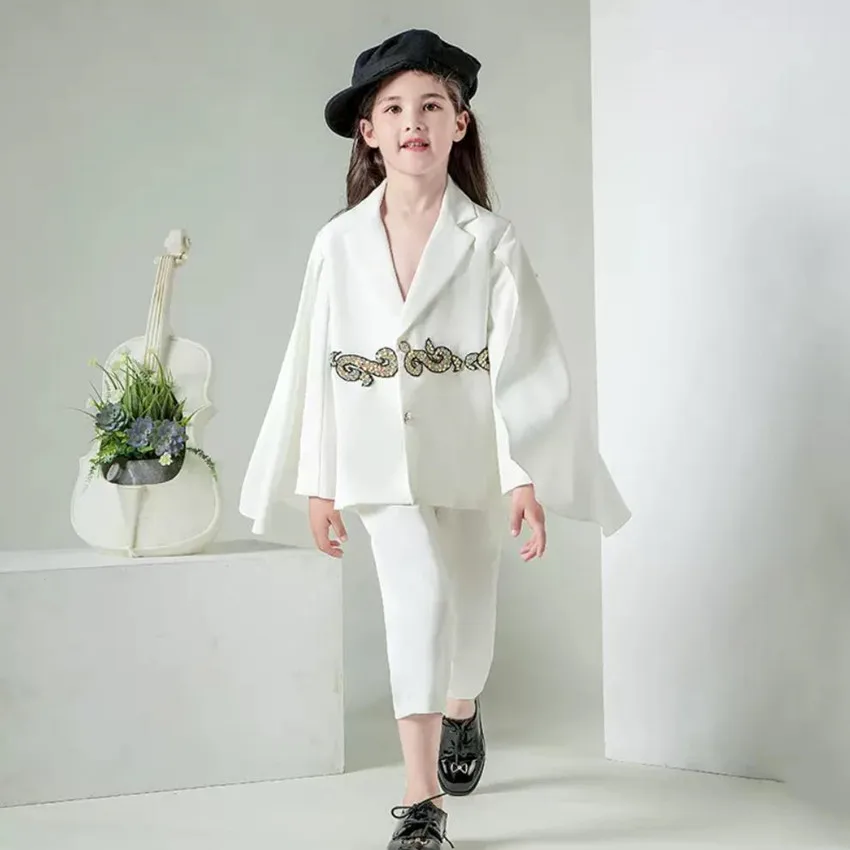 

High End Children's Suits Evening Gown Beading Design Kids Catwalk Wedding Birthday Baptism Eid Girl Sets Dresses A2319