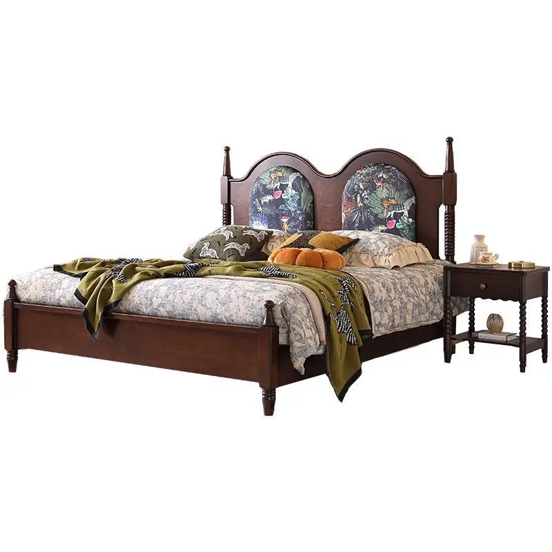 Solid wood bed Master bedroom 1.8 meters double bed Roman column camel peak soft rely printed 1.5 meters Anna bed