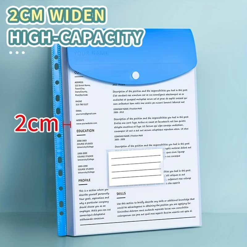 6pcs A4 High-Capacity Loose-Leaf File Bags with 11-Hole Binding Rings, Modern PP Material, Expandable Button and Label Pockets