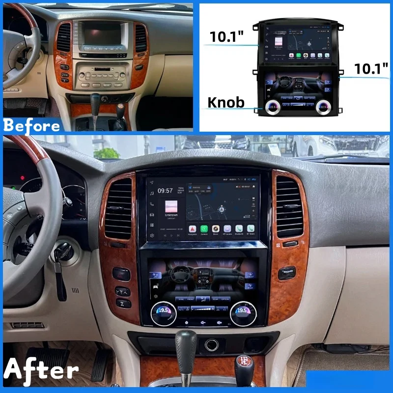 10.1inch+10.1inch Android13 Car Radio For Toyota Land Cruiser 100 LC100 1997-2006 Multimedia Player Carplay Screen Built-in DSP