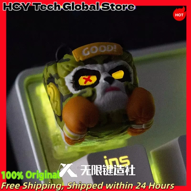 HCY Fighting Panda Rhino Mechanical Keyboard Resin Custom Artisan Keycap PC Gaming Keyboard Point Keycap DIY Collect Cute Gift