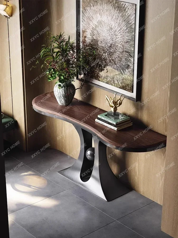 A  Light luxury entrance entrance platform black walnut entrance table high-end end view platform of the homestay corr