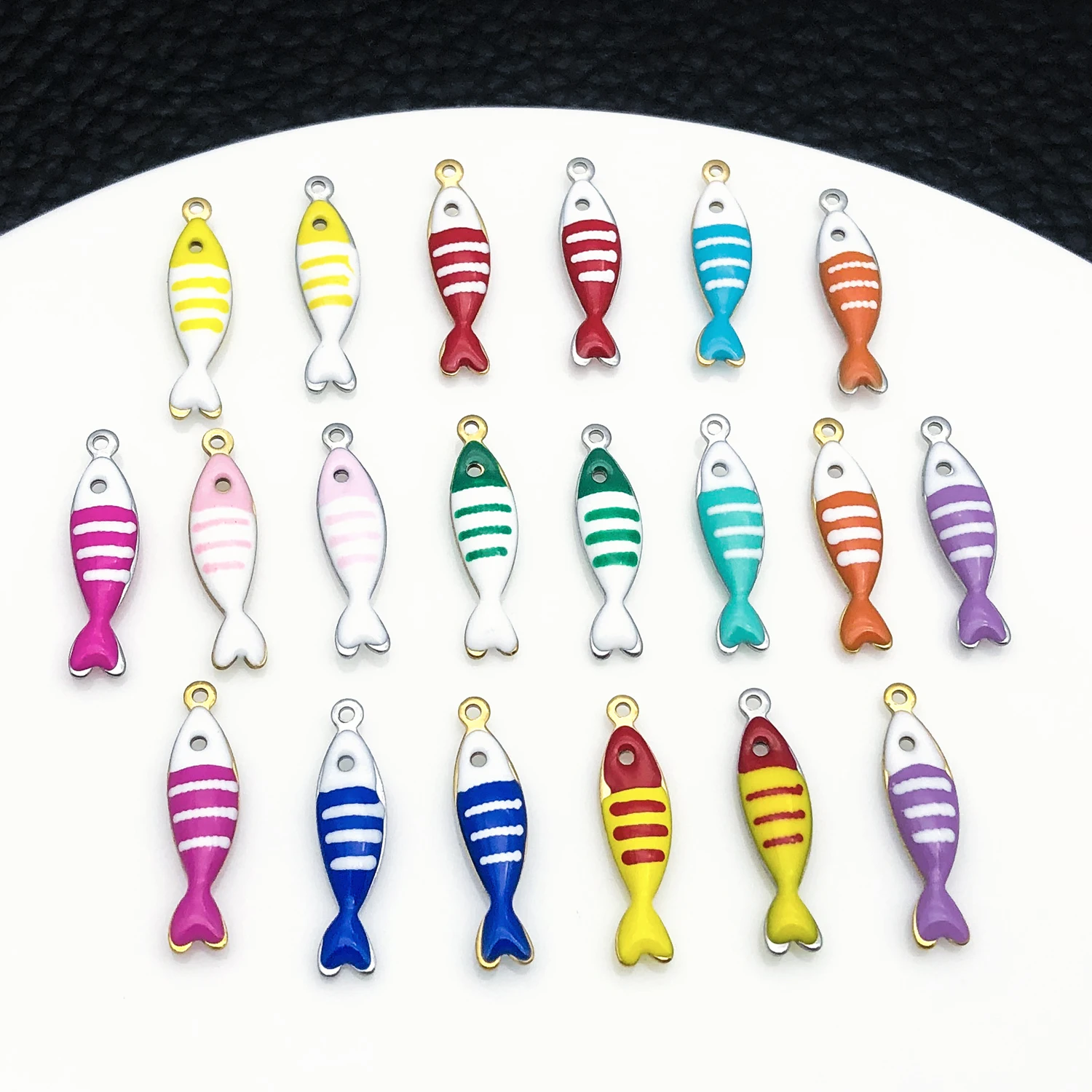5pcs 5x19mm Stainless Steel Gold Tropical Fish Charms Enamel Pendants for Jewelry Making DIY Necklace Bracelet Earrings view 5