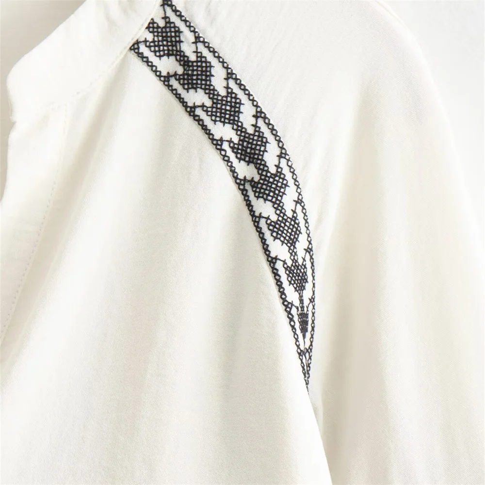 Taop&Za 2024 Summer New Product Women\'s Fashion and Casual Versatile Long sleeved Contrast Embroidered Cover up Shirt