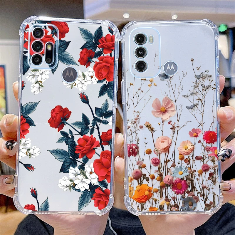 G60 Different Flowers Transparent Phone Case For Motorola Moto G60 G34 G60S G40F G72 G24Power G42 G62 G53 G84 G34 G54 G41 Cover view 2