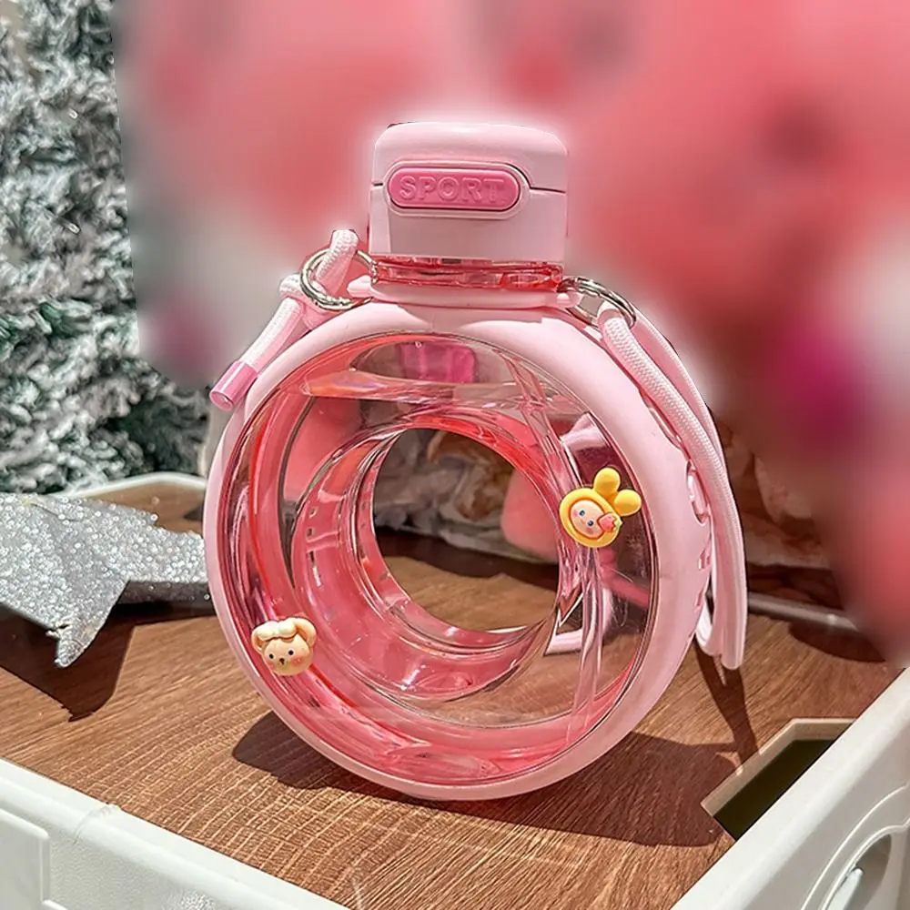 

Portable Donut Water Bottle With Strap Leakproof Portable Kettle Adjustable Silicone Sealing Ring Plastic Straw Mug Outdoor
