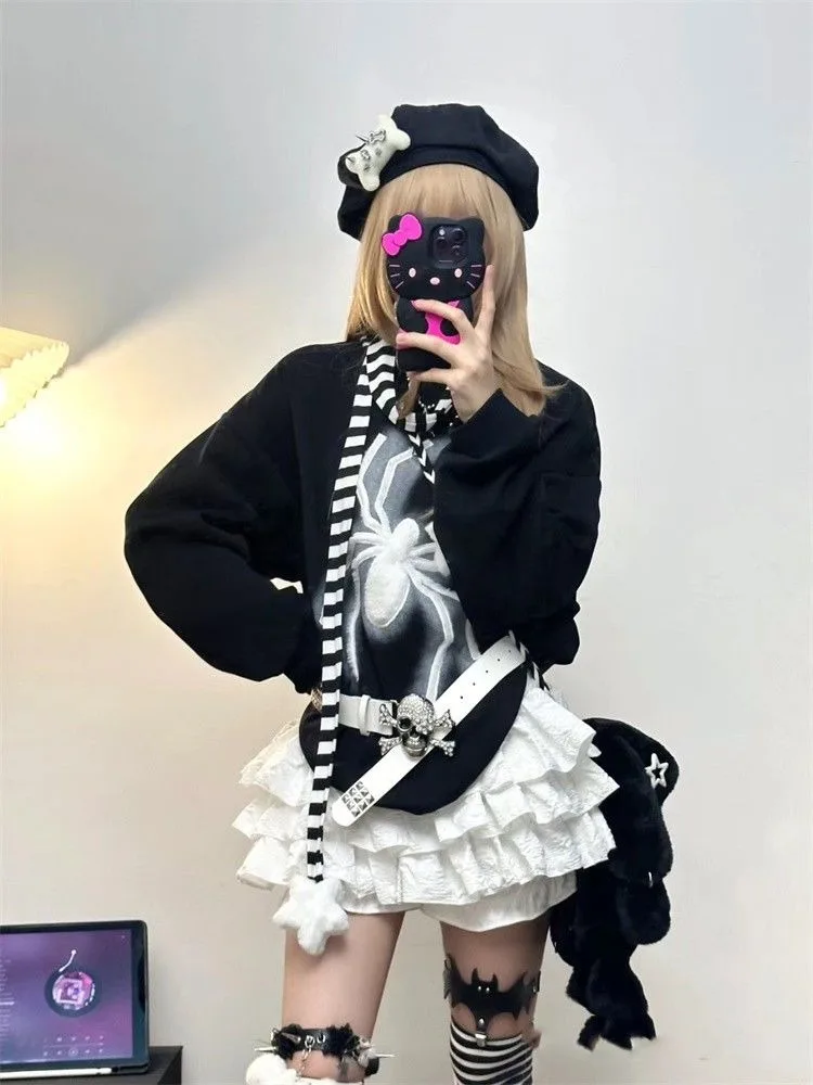 Harajuku Kawaii Ruched Ruffles Cake Spódnice Wiosna Moda Uniwersalne Białe Spodenki Y2k E-Girl Wysoka Talia Faldas Mujer