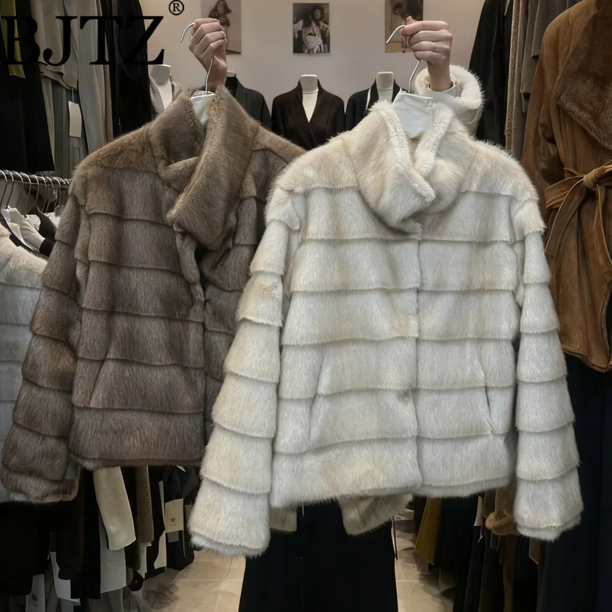 

BJTZ Women’s Autumn Thermal-Lined Plush Jacket Oversized Collar Designer Minimalist Elegant Premium Comfort High-Quality Casual