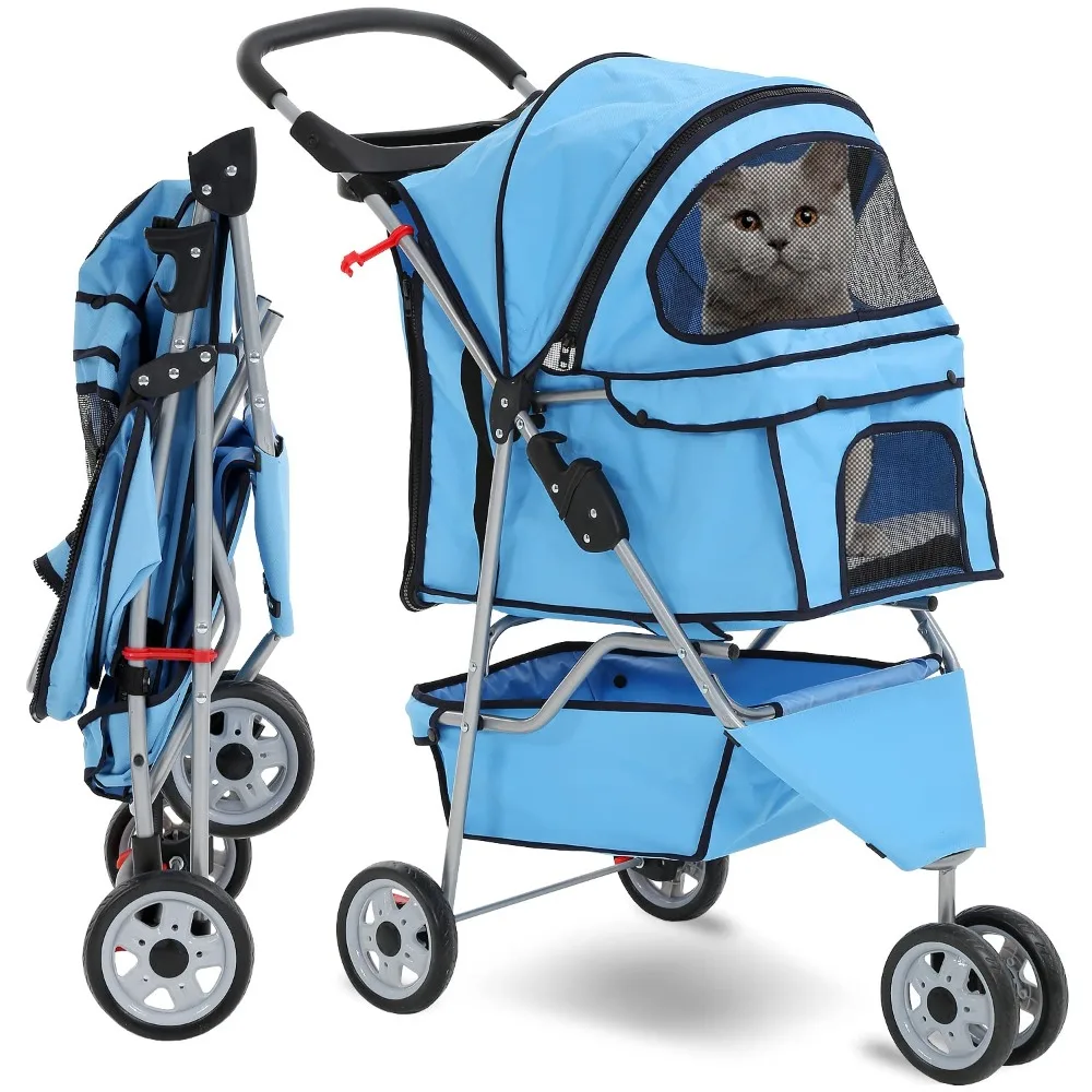 

Folding Dog Stroller, 3 Wheels Pet Strollers Pet Gear for Small Medium Cats Dogs Puppy with Storage Basket