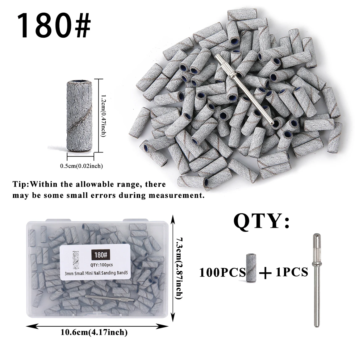 Set di 100 piccole mini fasce per levigatura per unghie da 3 mm con 1 pezzo di asta in metallo per la rimozione di gel acrilico e smalto 80 # 120 # 180 # 240 #