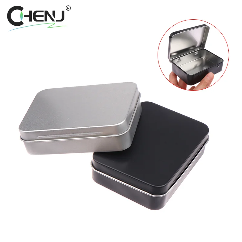 Black/Silver Frosted Household Iron Storage Box Metal Box Tin Plated Container Empty Hinged Lid Small Empty Storage Box