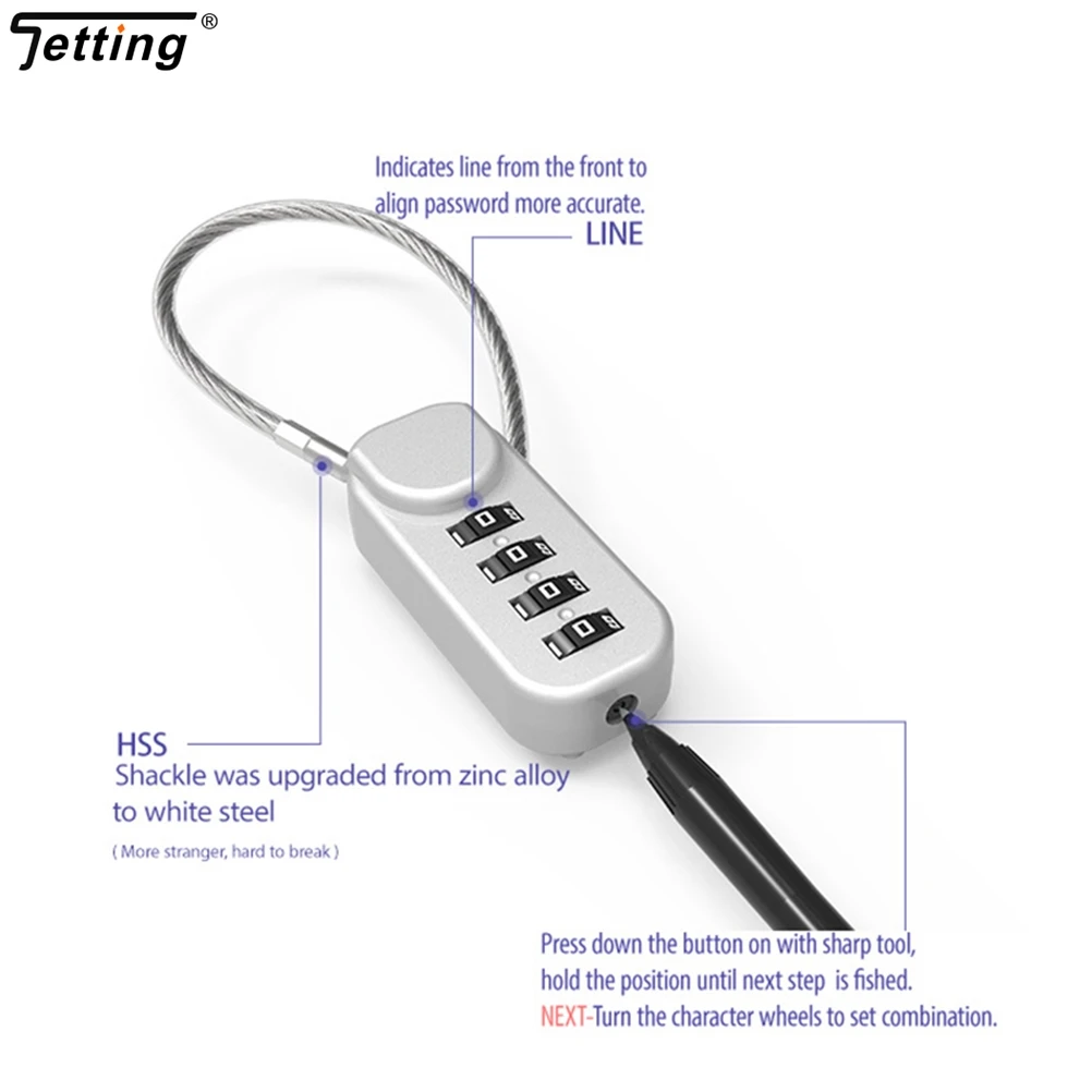 1 Piece 4 Digit Combination Code Number Lock With Spring Coil Wire Rope For Luggage Zipper Bag Backpack Suitcase Drawer Locks