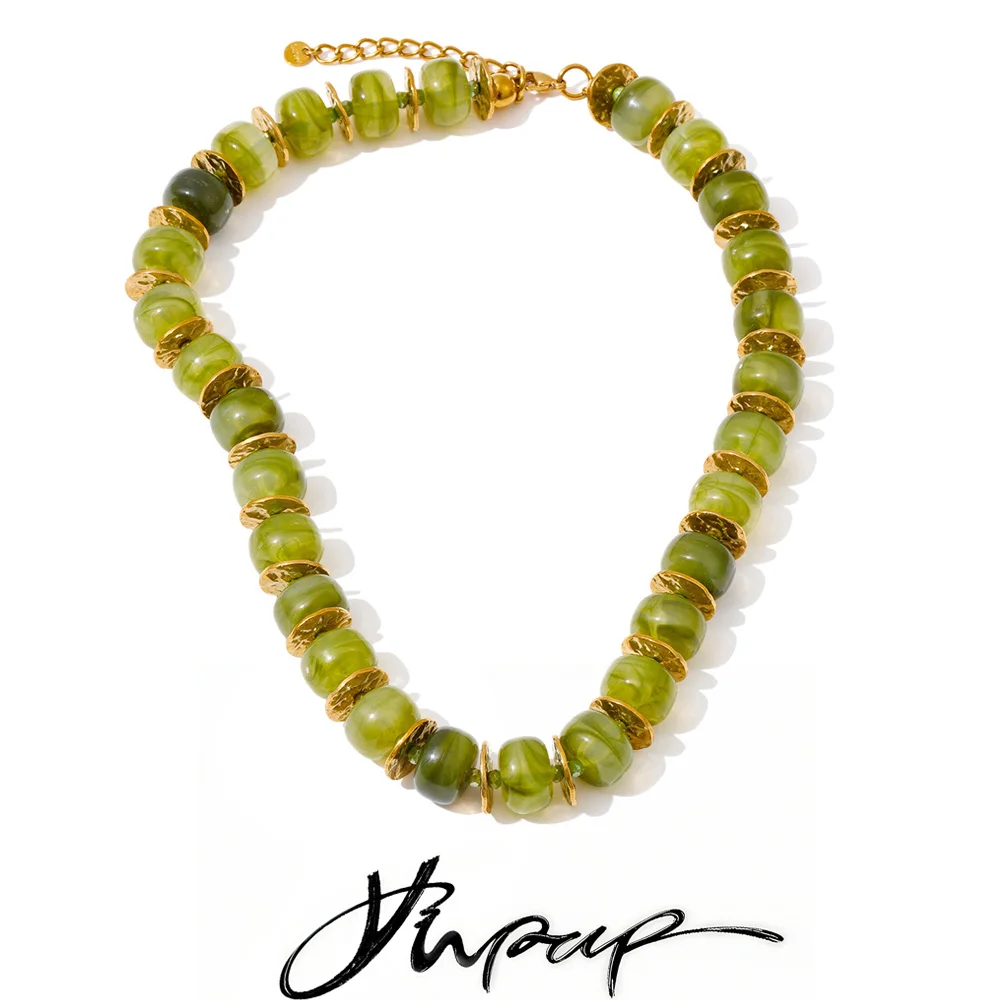 Yhpup – collier de perles et d'espacement en résine exclusives, fait à la main, en acier inoxydable 2025, étanche, bijoux à la mode, cadeau