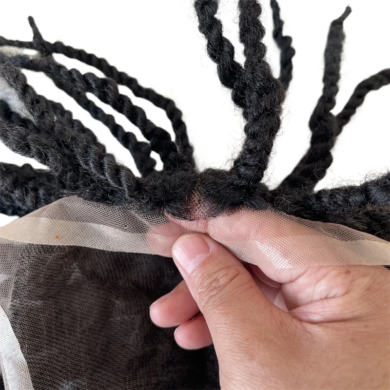 7 pulgadas de sistemas brasileños del cabello humano de la Virgen Afro Twist Trenzas Peluquín Unidad llena del cordón para los hombres negros