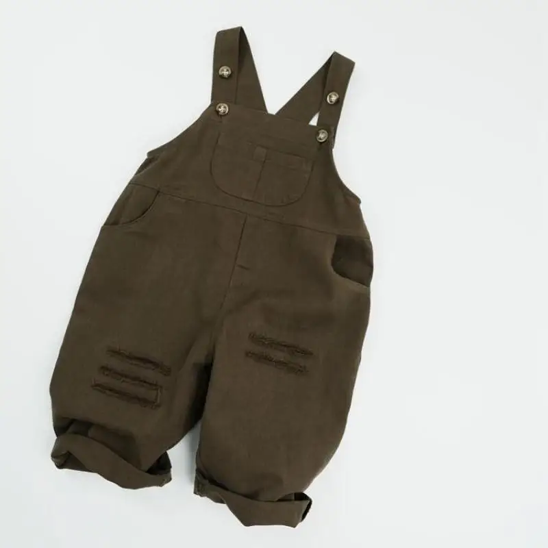 Autumn New Children Overalls Solid Boys Loose Strap Trousers Girls Fashion Ripped Casual Pants Baby Bib Pants Kids Clothes