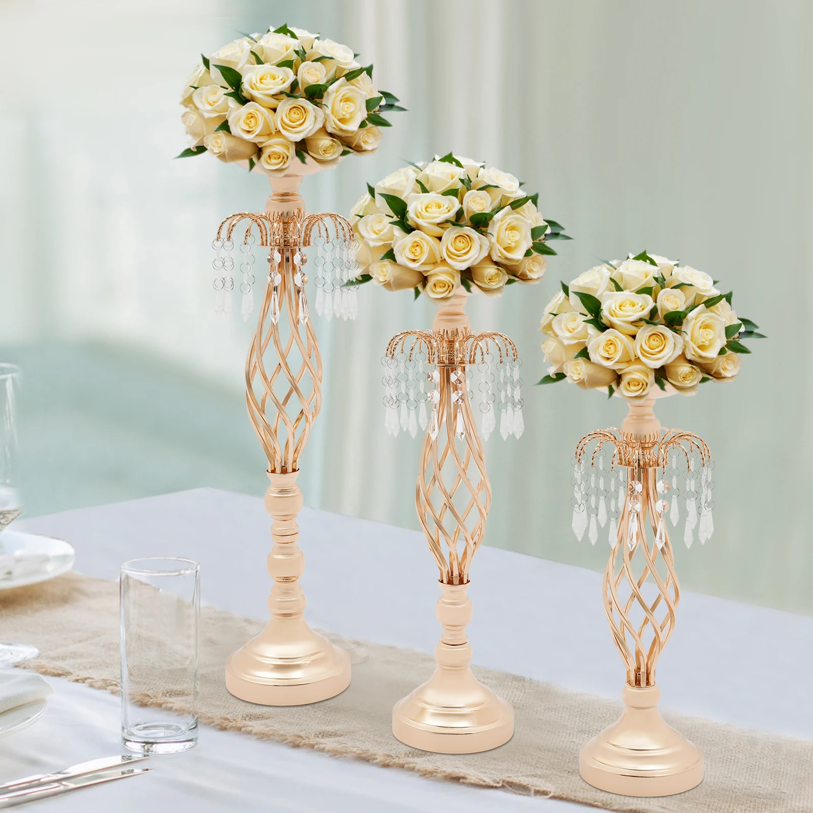 

Flower Stand for Wedding, 3 PCS Flower Stands, Wedding Gold Flower Stand Living Room Decoration Home Decor Vases
