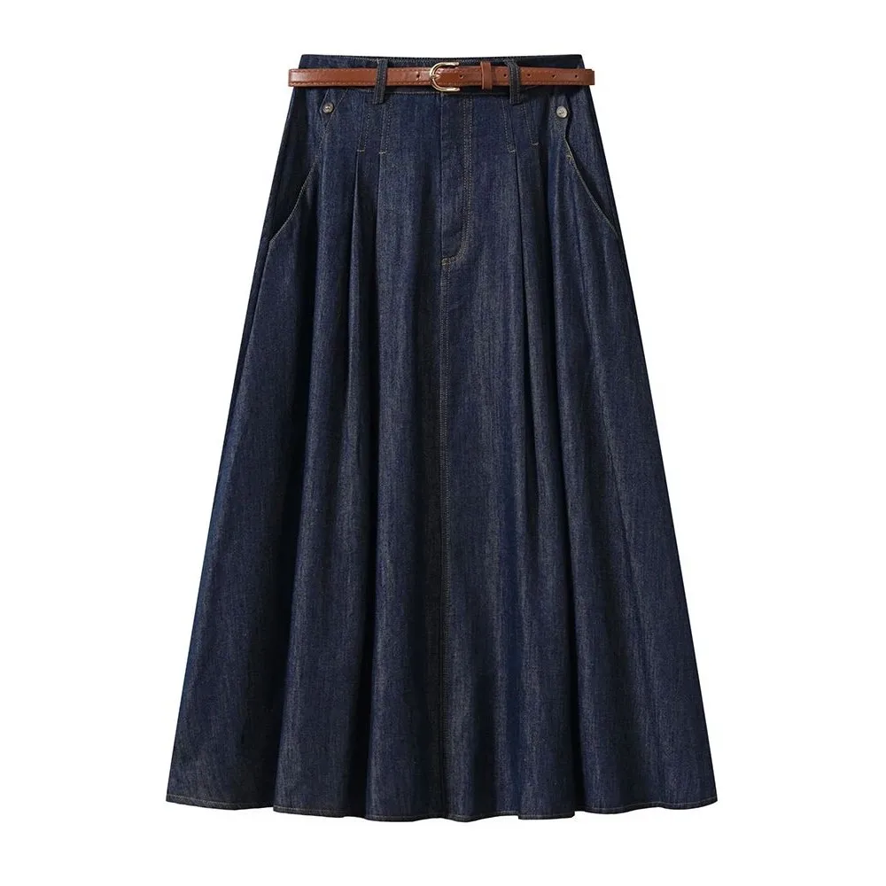 

Винтажные джинсовые юбки миди для женщин с высокой талией, А-силуэт, весна 2025, другие материалы, 100% премиум-класс, модные женские юбки