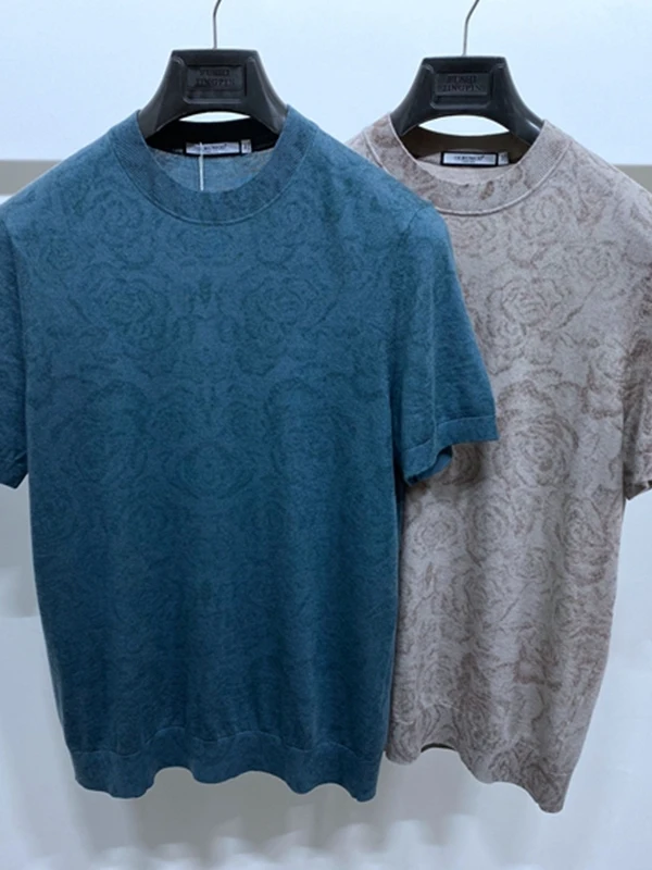 

Мужской шерстяной свитер с круглым вырезом, приталенный, с цветочным узором, универсальный, повседневный, вязаный топ на осень-зиму