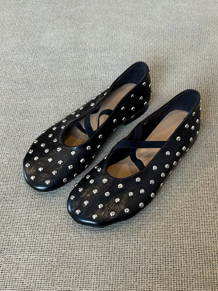 rivet-round-toe-mary-jane-ballet-style-flat-women's-shoes-korean-style-fashionable-lightweight-comfortable-rubber-sole