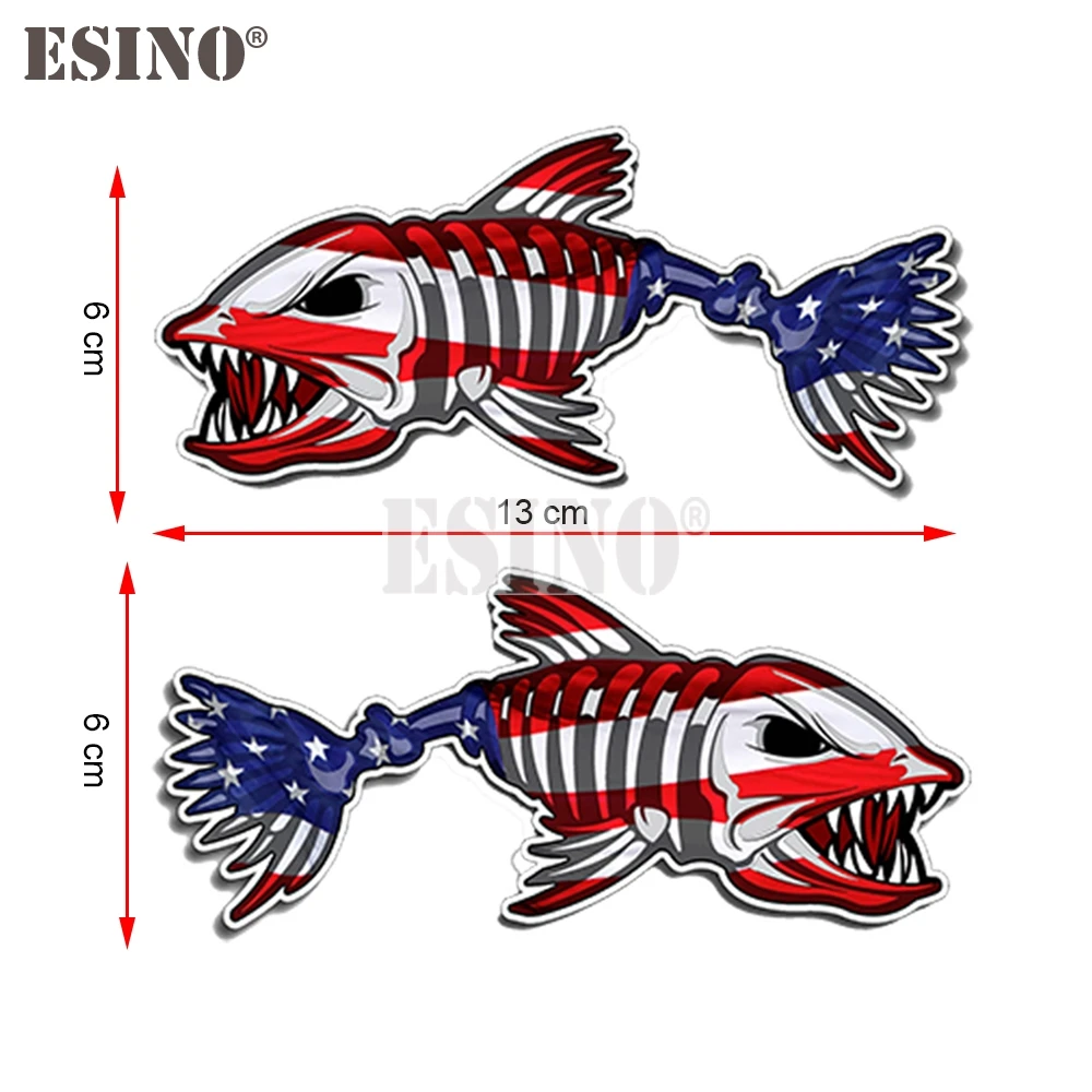 Car Styling Creative USA America Flag BoneFish Car Decorative Decal Cartoon PVC Waterproof Car Body Sticker Pattern Vinyl