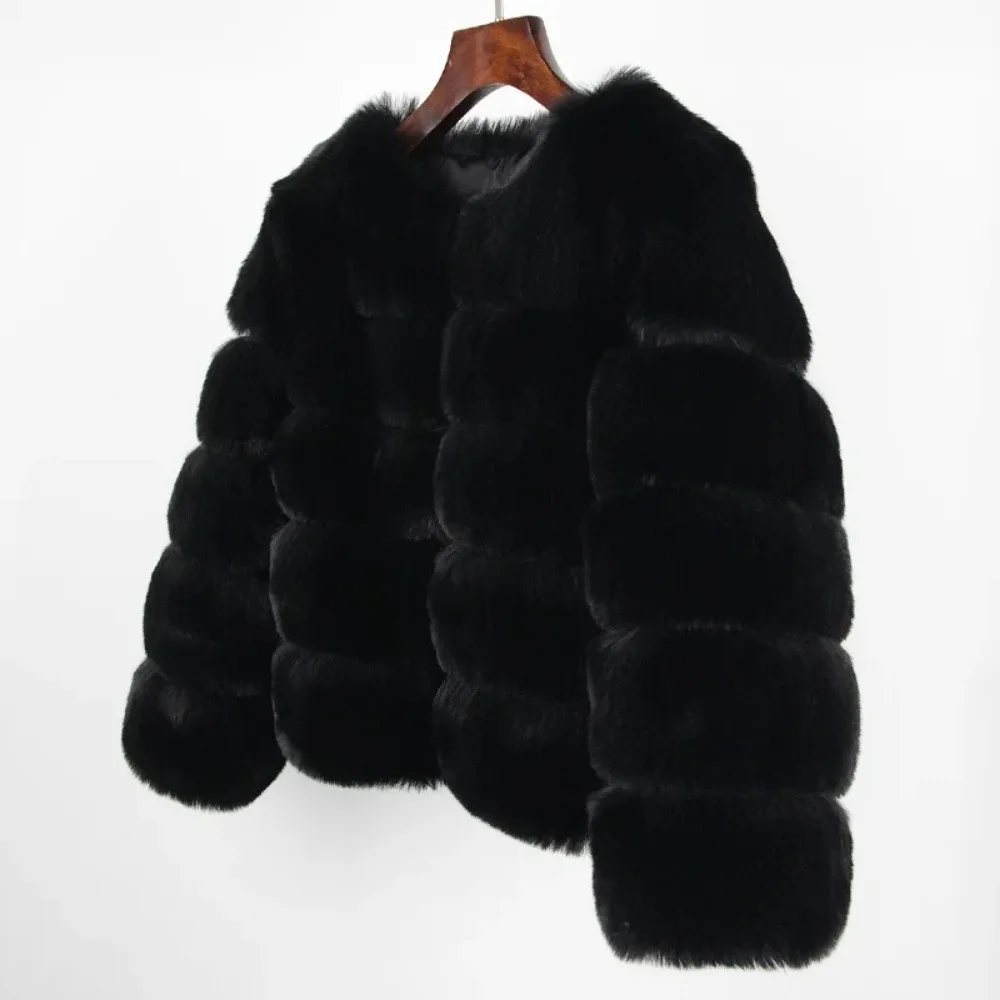 2024 Faux Fur Coat New Luxury Brand Winter Jacket Women Elegant Thick Warm Outerwear Streetwear Fake Fox Rabbit Fur Fashion