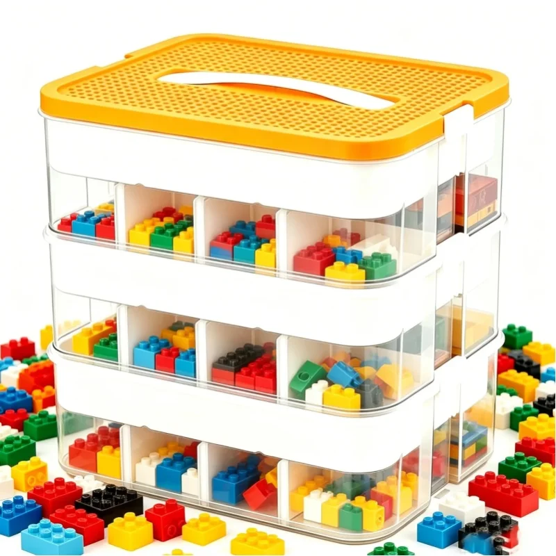 Kinder-Spielzeug-Aufbewahrungsbox Stapelbare Bausteine Sortierbox Organizer mit Herausnehmbaren Fächern Aufbewahrungsbehälter mit Deckel