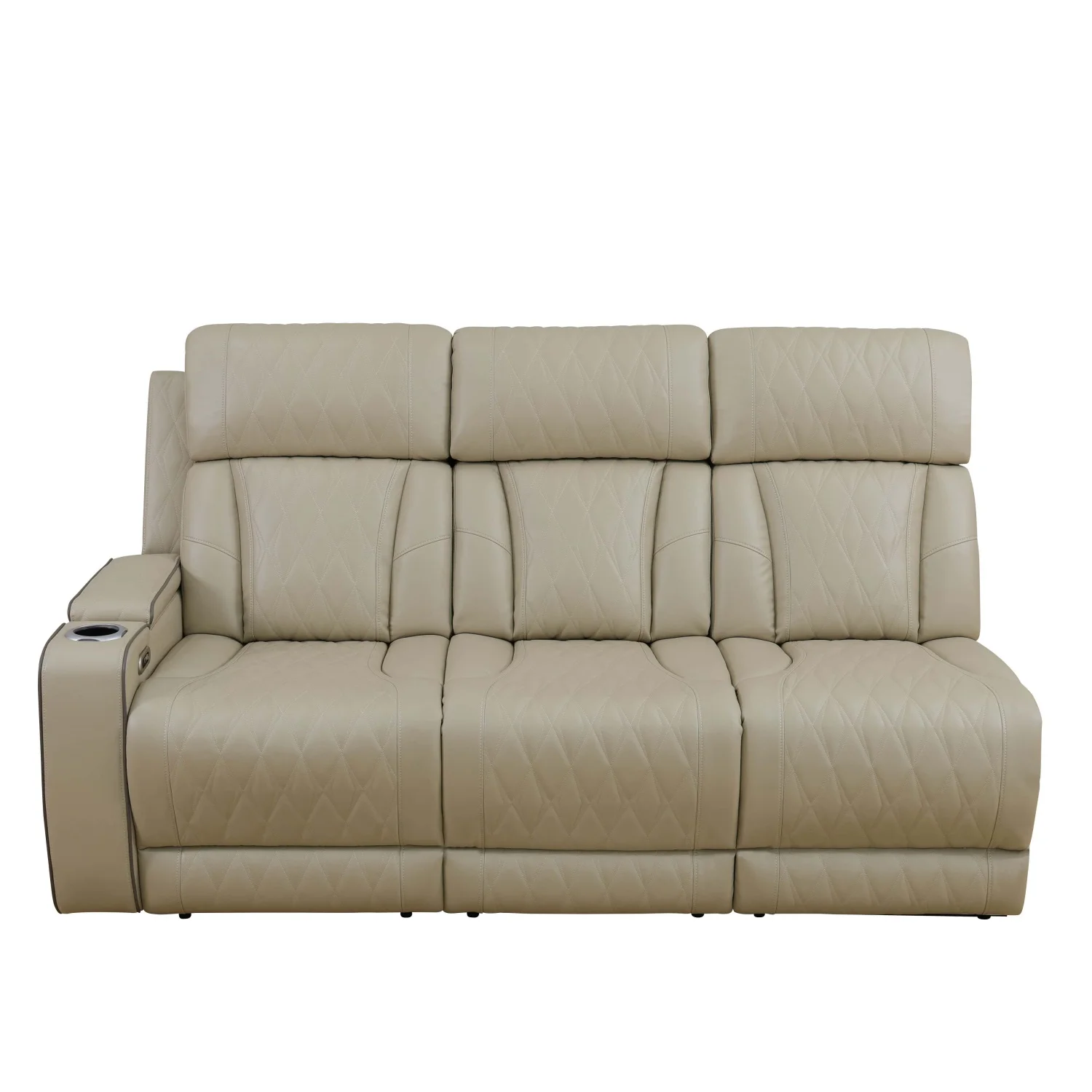 Beige Leather Electric Recliner Sectional Sofa, Home Theater Seating with LED Ambient Light,GN4738