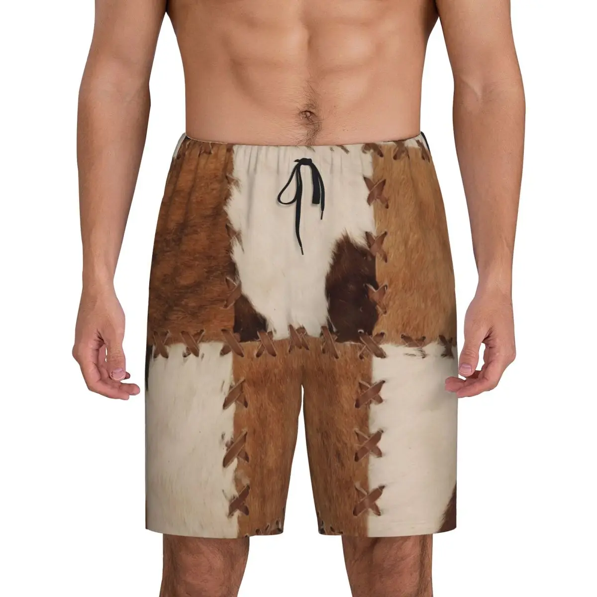 

Мужские короткие пижамные шорты из натуральной кожи с эффектом пэчворк в стиле вестерн, для сна и отдыха