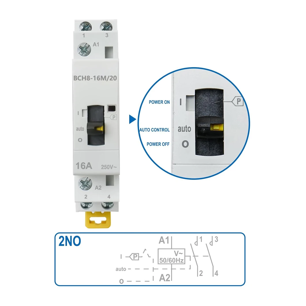 ABILKEEN BCH8-16M/20 Manual Household AC Contactor 16A 2NO 50/60Hz Modular Contactor Circuit Manual/Automatic Control