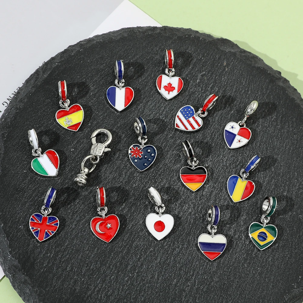 14 Countries Flag Small Charms USA/ES/UK/FR/CA/IT Flag Pendant for DIY Bracelets Necklace Making for Handmade Jewelry Accessory