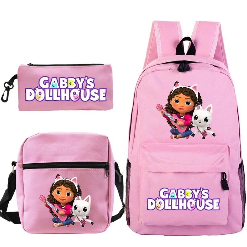 3 Pcs Set Gabbys Dollhouse Backpack Boy Girl Cartoon School Knapsack Kids Bookbag Students School Gift Teens Travel Bag Mochila