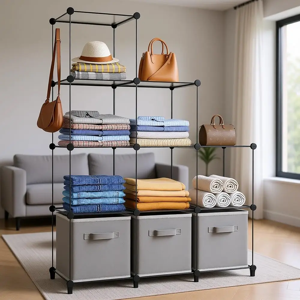 

9 Cube Portable Storage Organizer, Versatile Cube Shelves for Clothes, Wardrobe, Kids, and Bathroom, Transparent Design