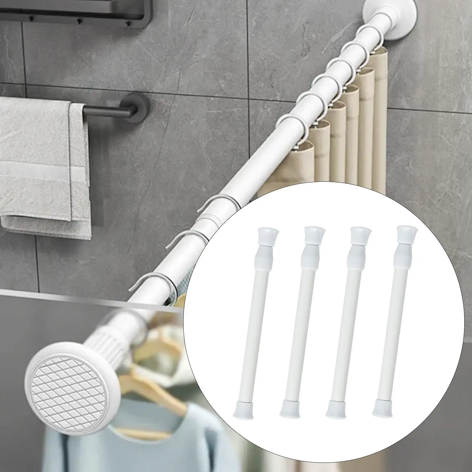 Extendable Curtain Rod Holder PVC Spring Tension Short Rod Adjustable Tube for Shelves Drawers and Side Windows
