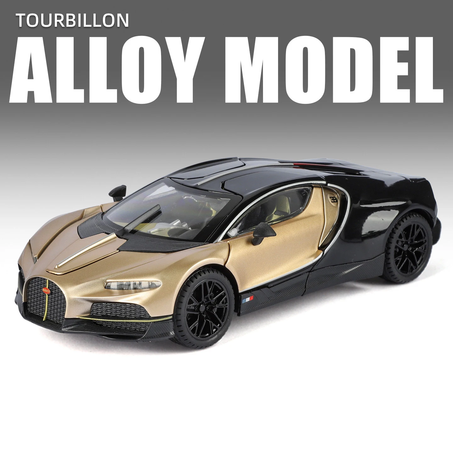 Model samochodu sportowego Chiron z tourbillonem, skala 1:24, odlewany z metalu, symulacja dźwięku i światła, prezent dla dzieci. — 2