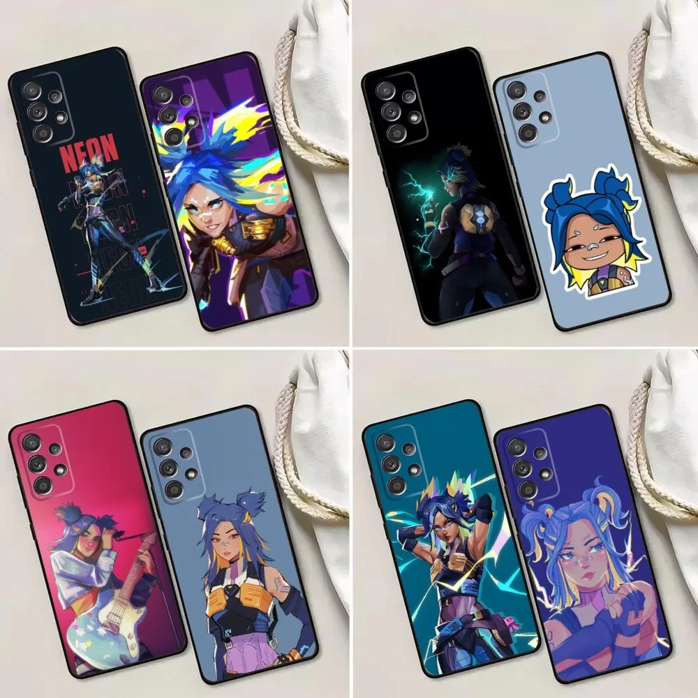 Game V-Valorant Neon Phone Case For Samsung Galaxy A13,A21s,A22,A31,A32,A52,A53,A71,A80,A91 Soft Black Phone Cover